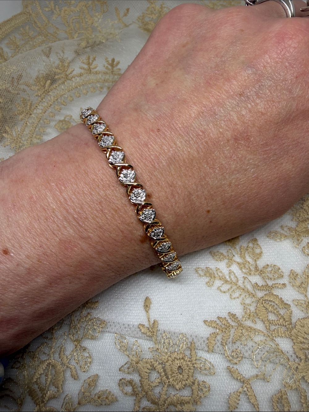 Vintage Estate Marquise Diamond Tennis Bracelet Gold-Finished 925 Sterling - Picture 2 of 9